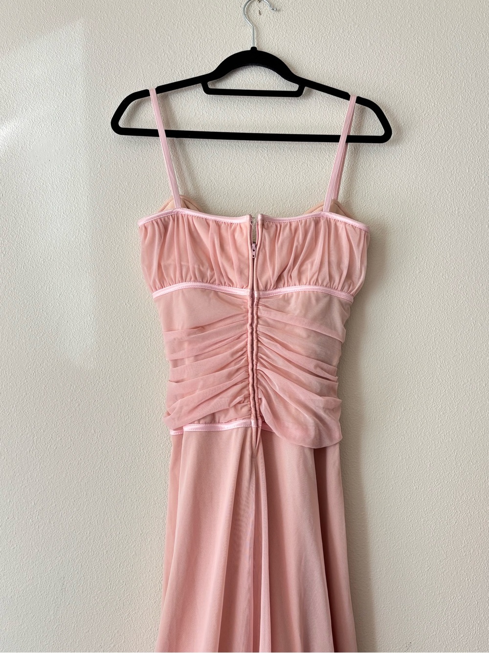 Tadashi Shoji Vintage Blush Pink Balletcore Lace-Up Mesh Maxi Dress Size 8 - Picture 11 of 11